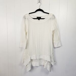 Frank Lyman Off White Textured Tunic Top 3/4 Sleeves Stretchy Dressy Size 12